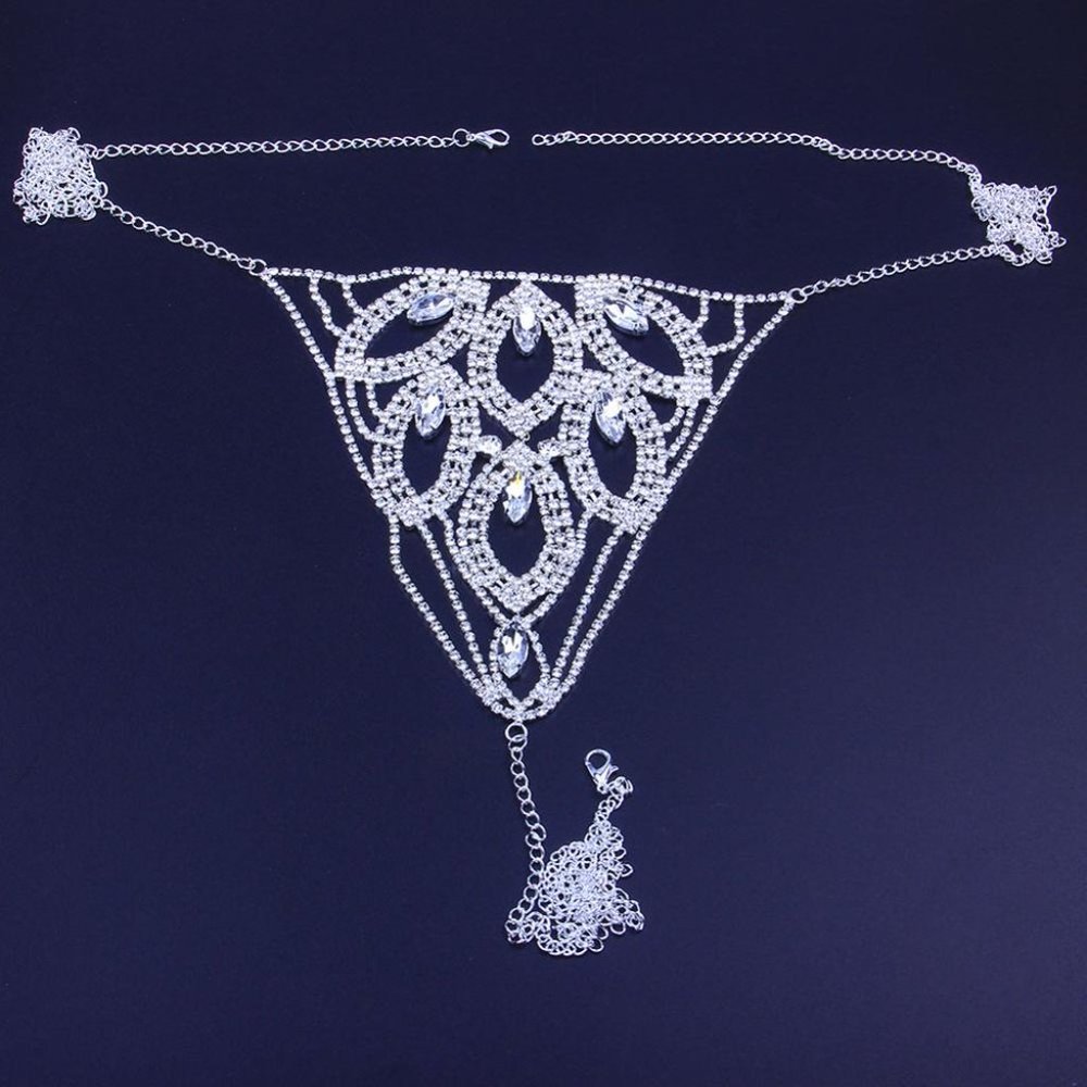Sexy Rhinestone Thong Body Chain Crystal Bikini Waist Jewelry Lingerie Women - Picture 4 of 6